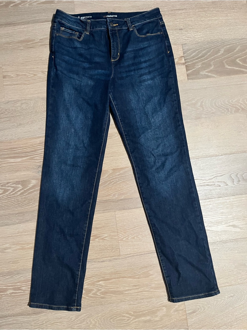 Liz Claiborne Girlfriend Straight Leg Jeans Dark Wash Size 8 Tall Mid Rise - Picture 2 of 7